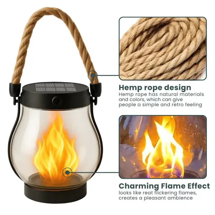 Solar lantern with flame effect