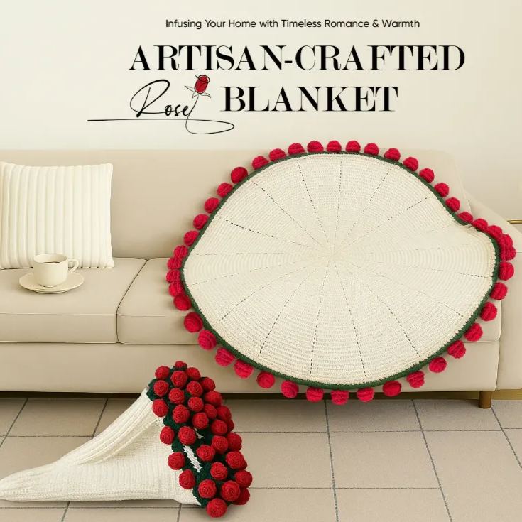 Hand-Knitted Rose Blanket DIY Kit & Ready-Made Gift for Mother's Day Valentine's Day