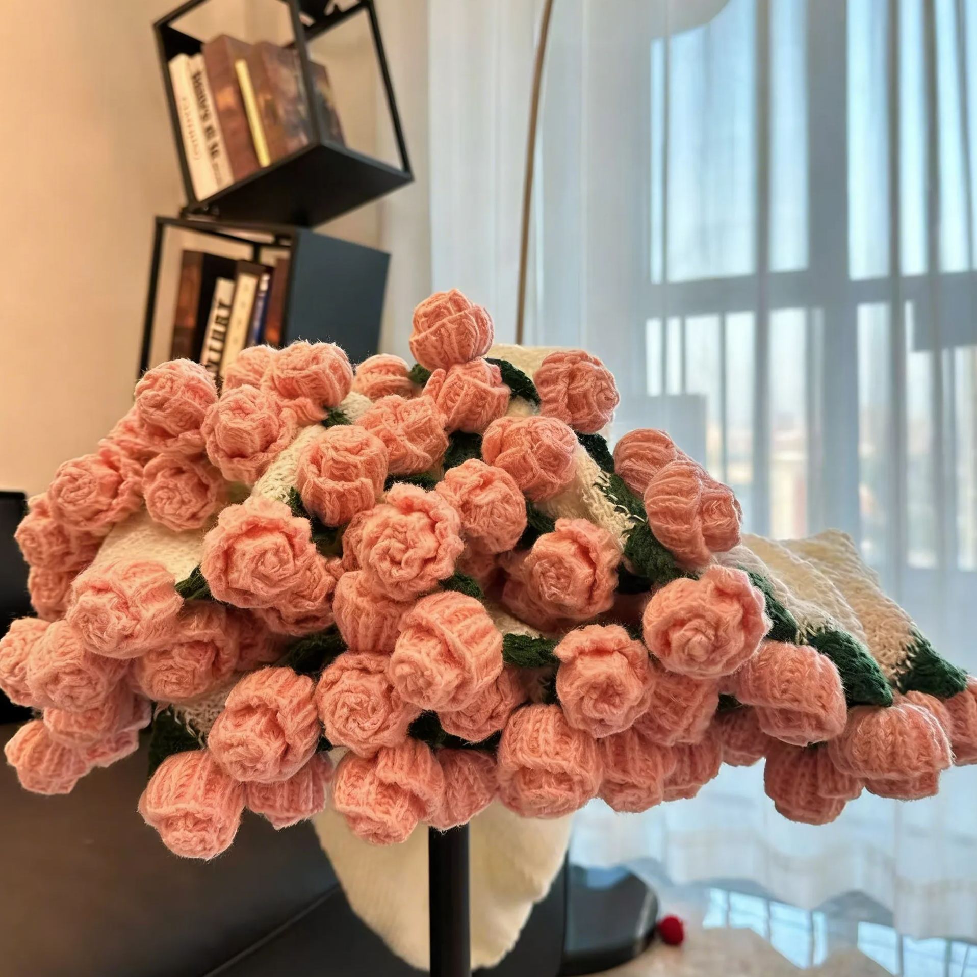 Hand-Knitted Rose Blanket DIY Kit & Ready-Made Gift for Mother's Day Valentine's Day