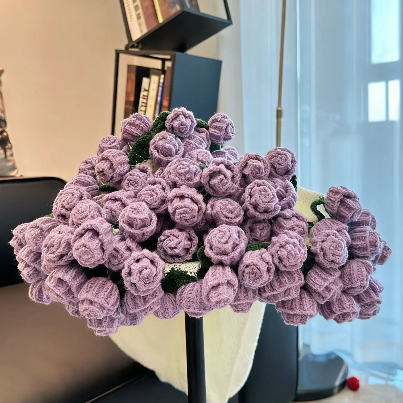 Hand-Knitted Rose Blanket DIY Kit & Ready-Made Gift for Mother's Day Valentine's Day