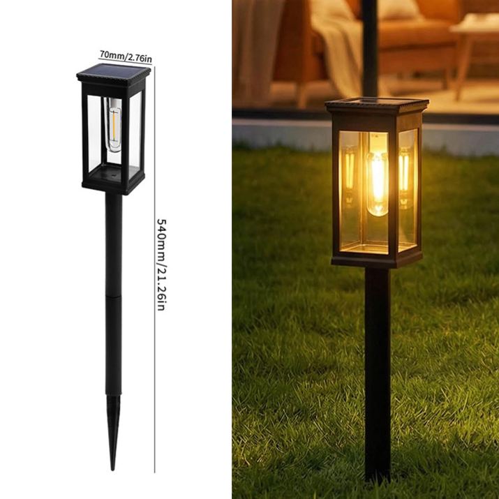 Solar-powered outdoor ground-mounted tungsten filament lamp