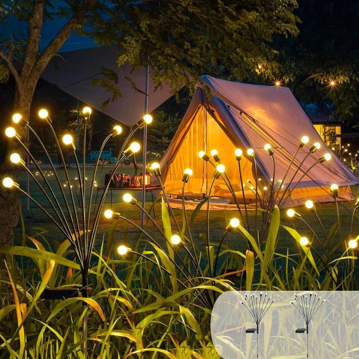 Solar-powered firefly ground lamp