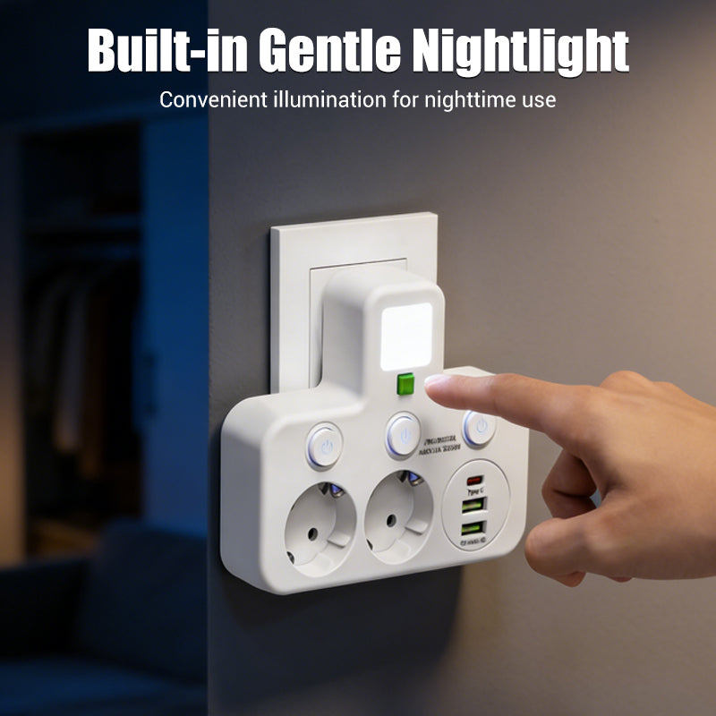 All-in-One Wall Outlet Extender with USB & Nightlight