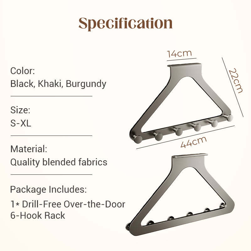 Drill-Free Over-the-Door 6-Hook Rack