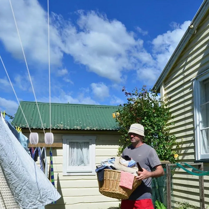 Invisible retractable clothesline with double line