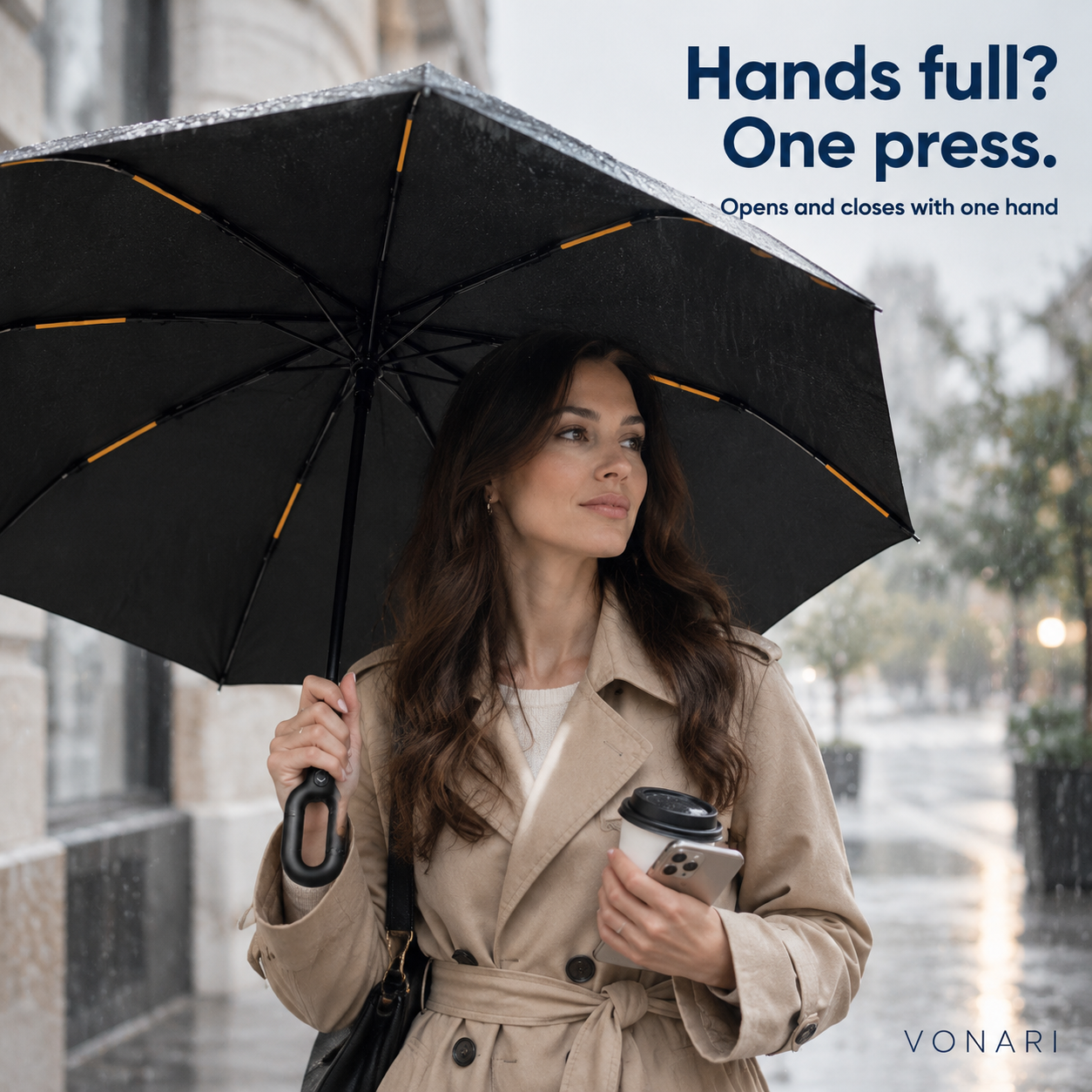 Fully Automatic Reverse Folding 2-in-1 Sun & Rain Umbrella, Black UV Protection Reflective Business Umbrella with Large Buckle