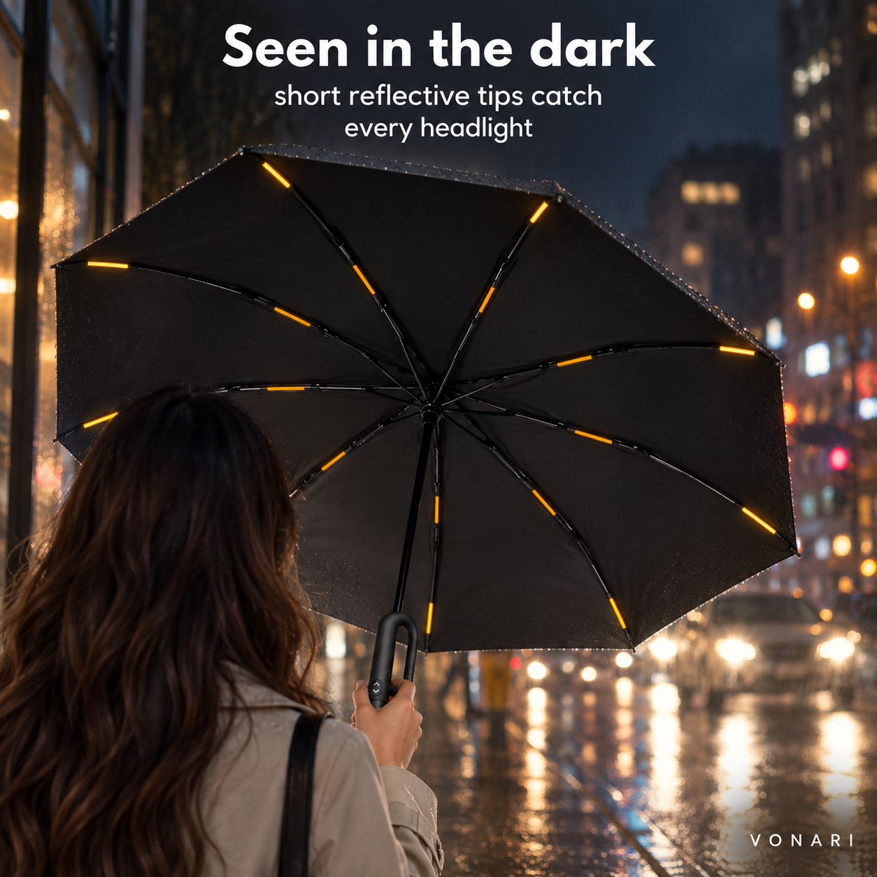 Fully Automatic Reverse Folding 2-in-1 Sun & Rain Umbrella, Black UV Protection Reflective Business Umbrella with Large Buckle