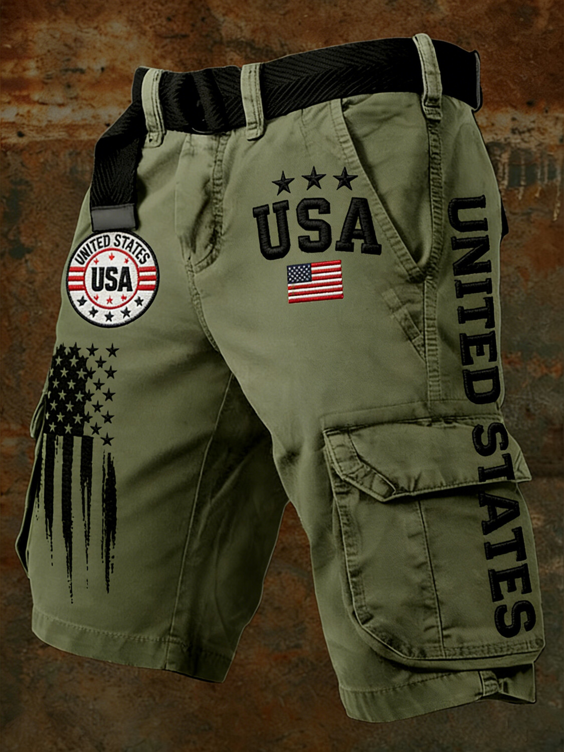 Men's American Flag Art Print Denim-Like Casual Shorts