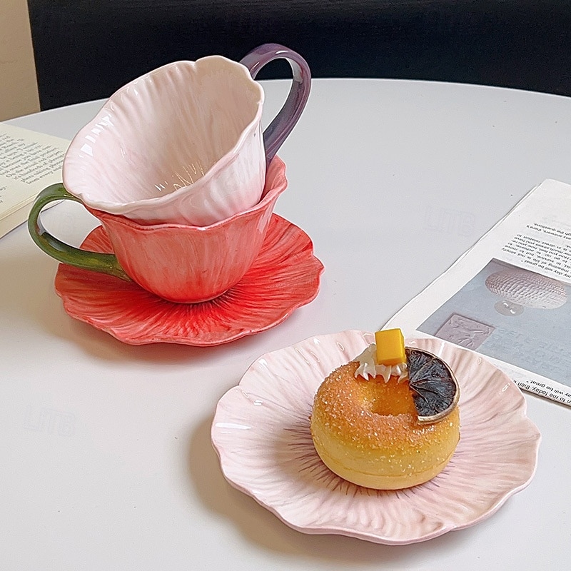 Vintage Floral Coffee Cup Set – Hand-Painted Petal Design, Perfect for Afternoon Tea & Gifts