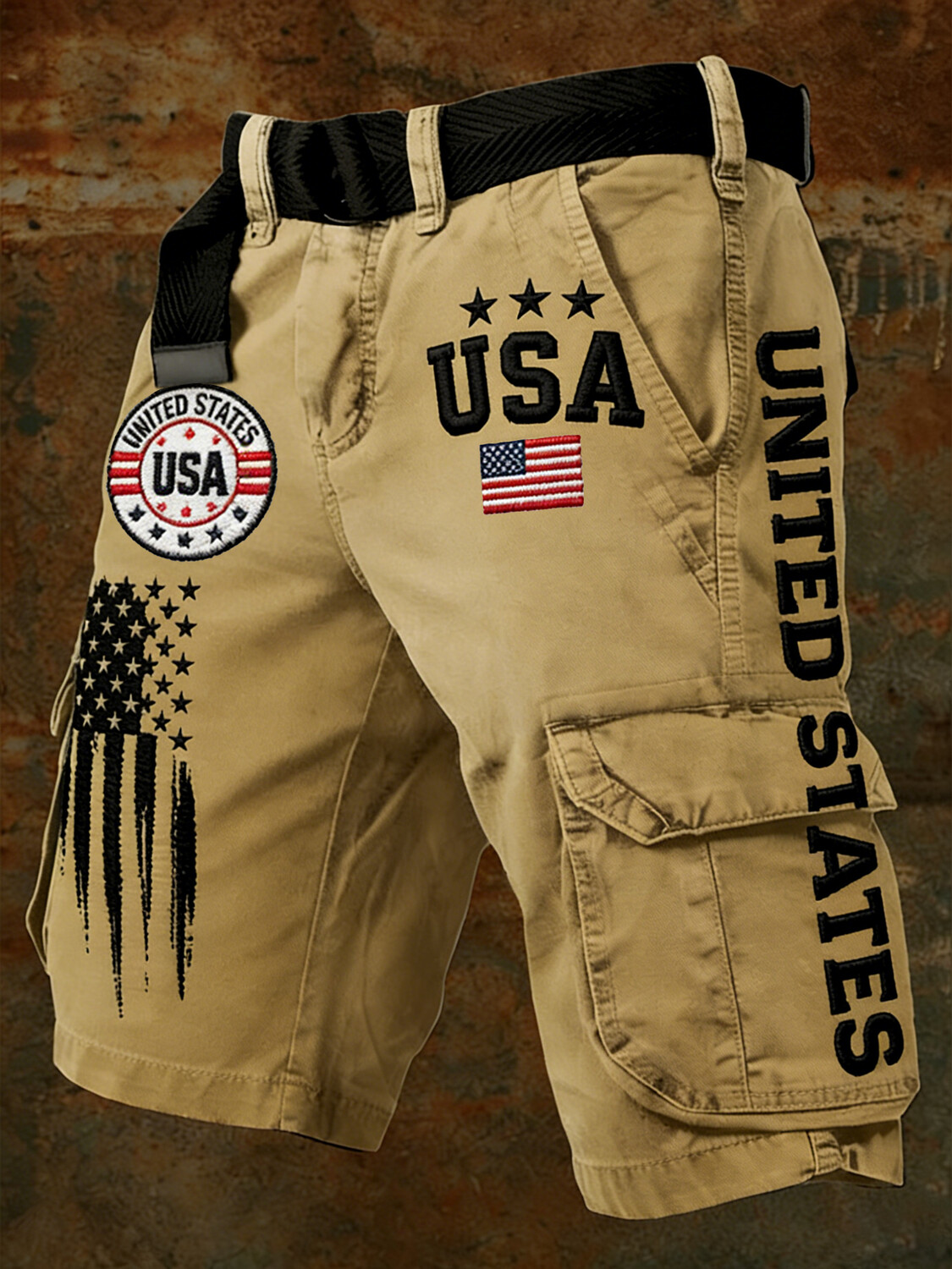 Men's American Flag Art Print Denim-Like Casual Shorts
