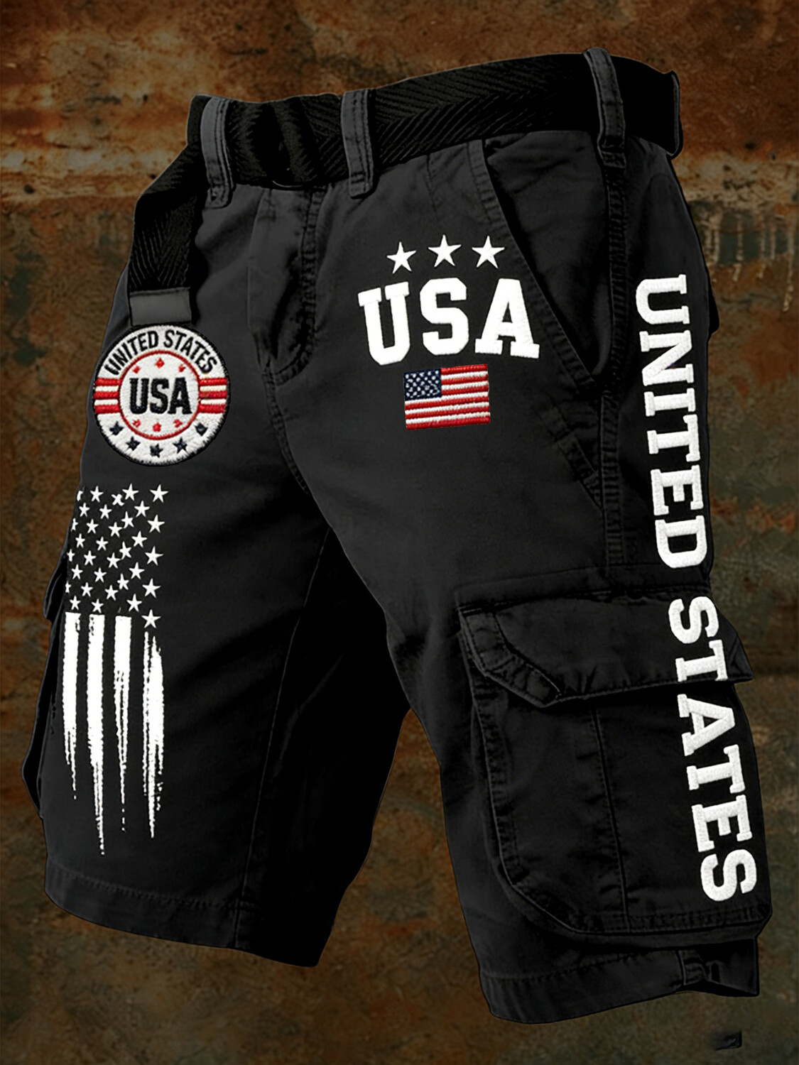 Men's American Flag Art Print Denim-Like Casual Shorts