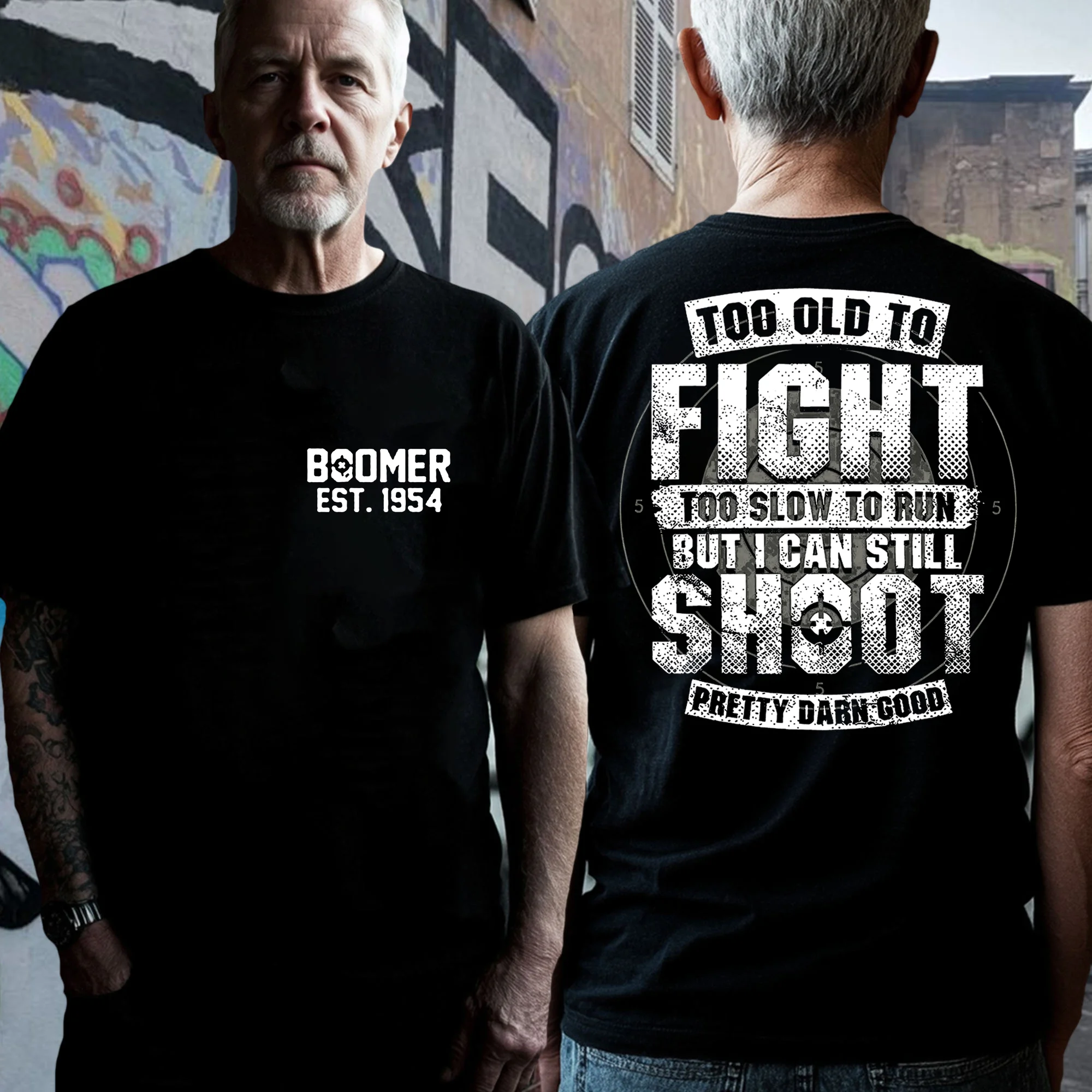 Custom Boomer T-shirt, Too Old To Fight Too Slow To Run But I Can Still Shoot Pretty Darn Good T-shirt, Unisex Hoodie, Custom Year Of Birth Sweatshirt