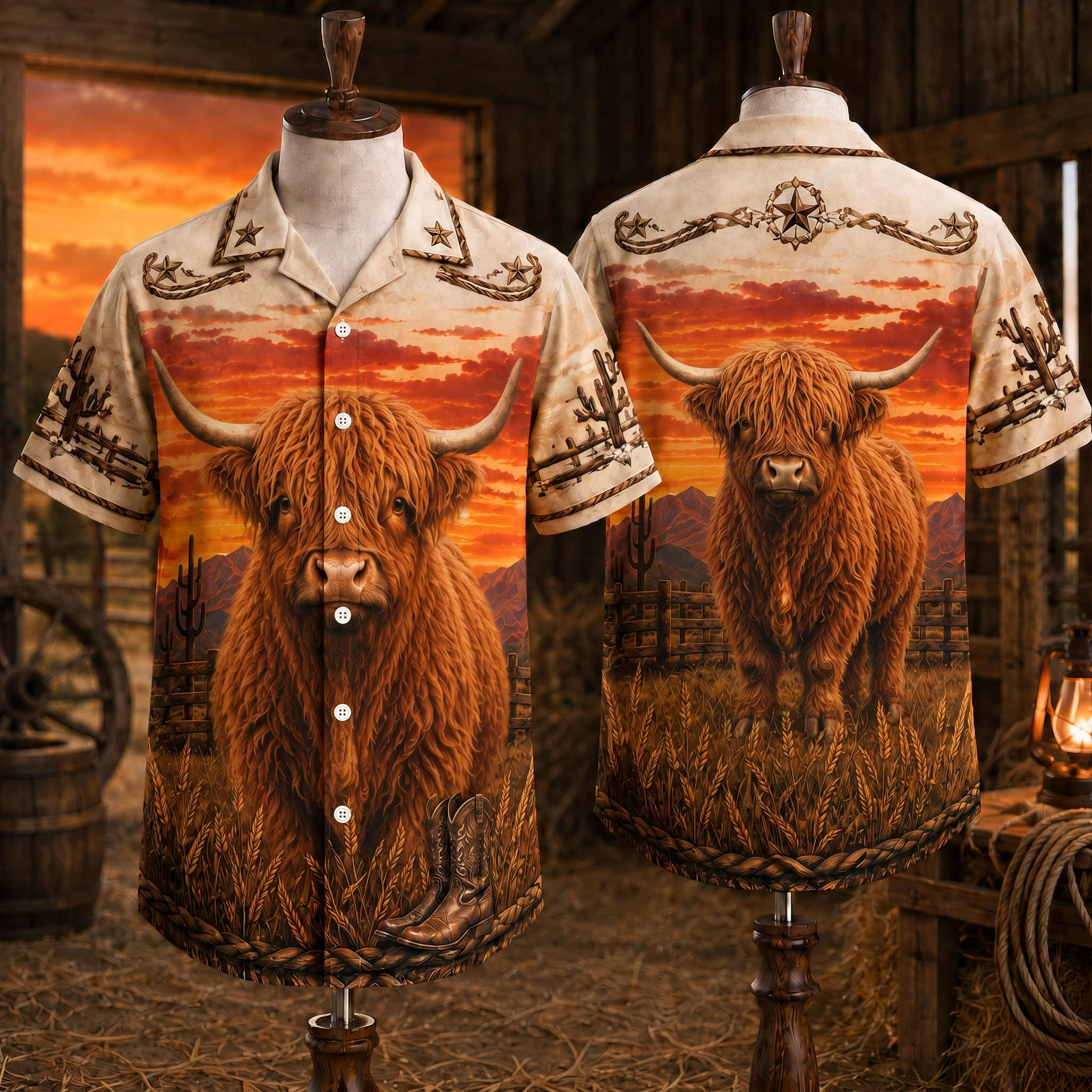 Highland Cow Western Hawaiian Shirt