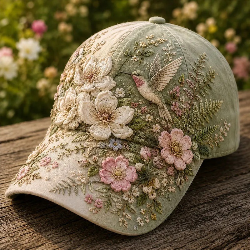 Tropical Hummingbird Floral 3D Vintage Baseball Cap