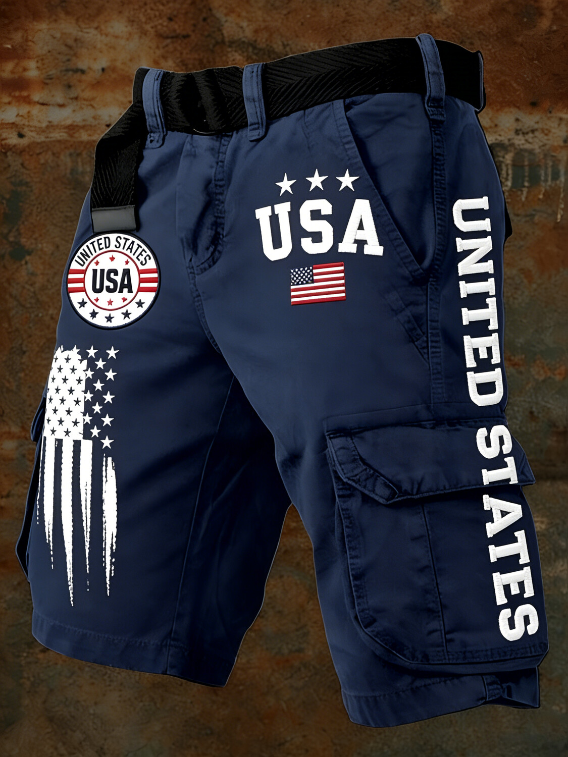 Men's American Flag Art Print Denim-Like Casual Shorts