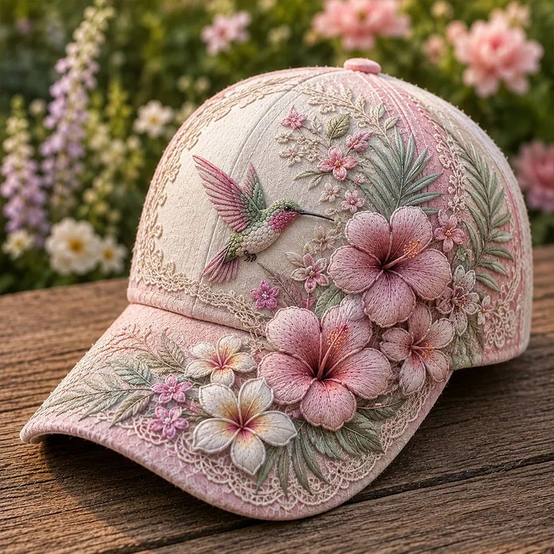 Tropical Hummingbird Floral 3D Vintage Baseball Cap