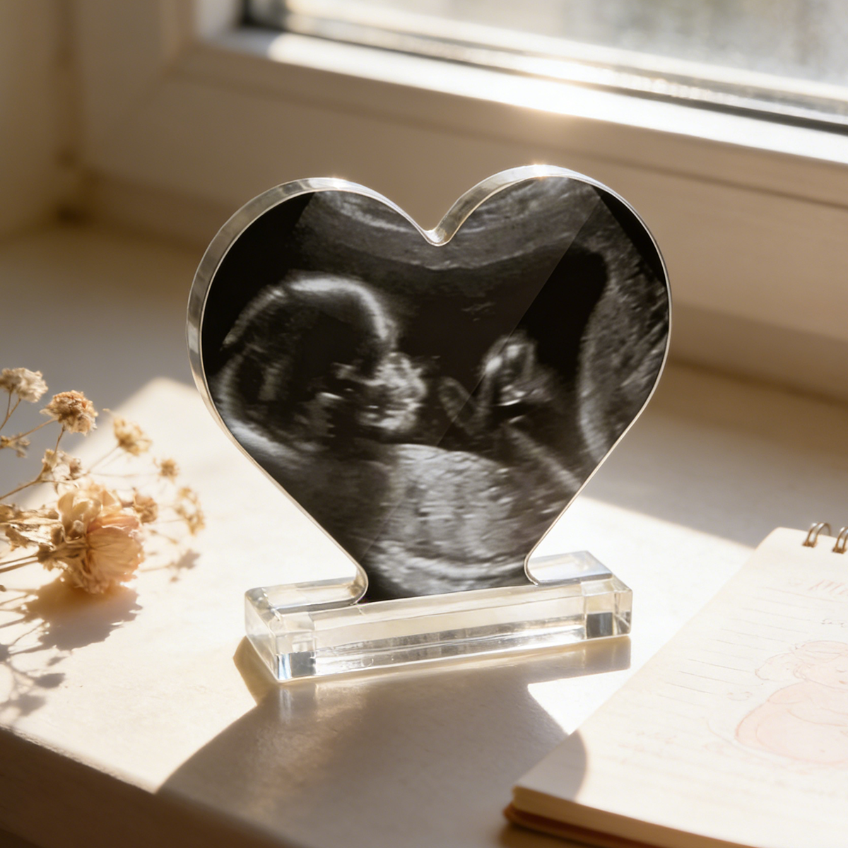 Custom Ultrasound Photo Heart Shaped Acrylic Plaque Gift for Expectant Mother