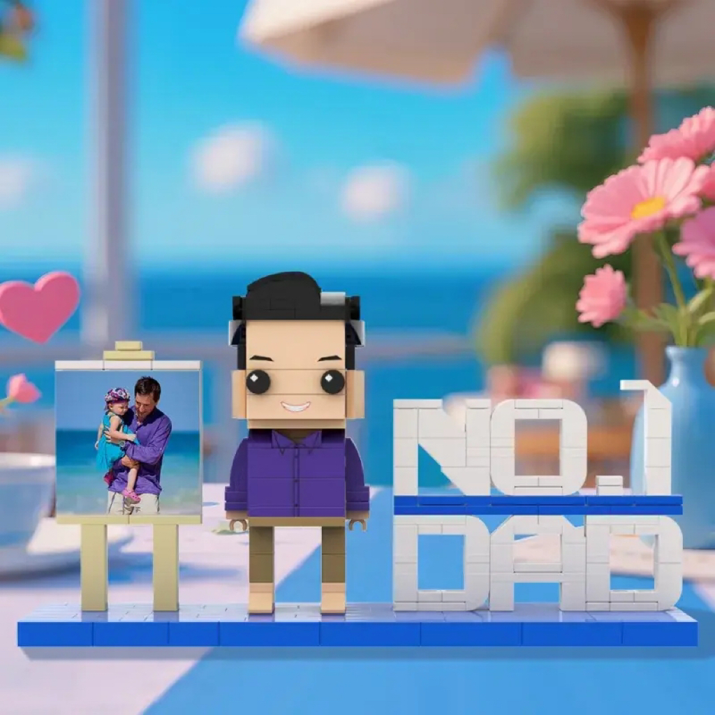 Custom Building Block Figure for Dad – Turn Your Photo into a No.1 Dad Brick Figure