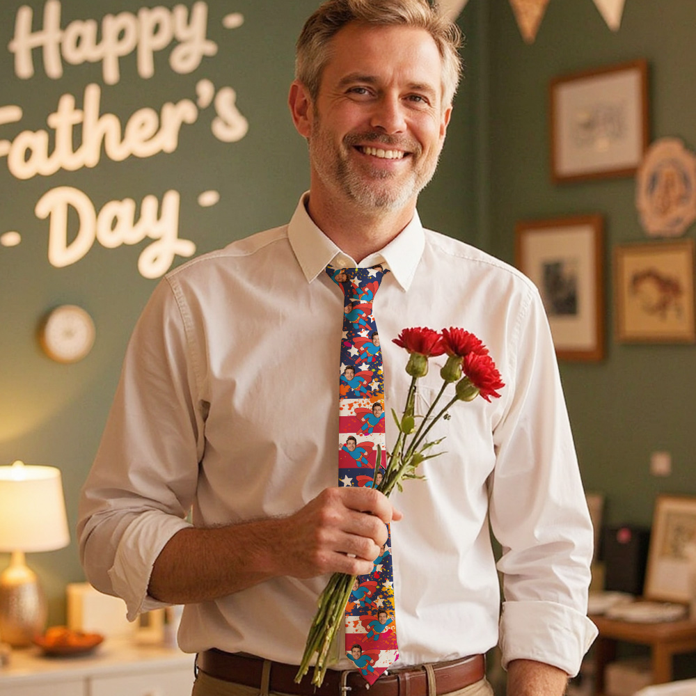 Custom Face Super Dad Necktie – Perfect Gift for Father's Day and Birthdays