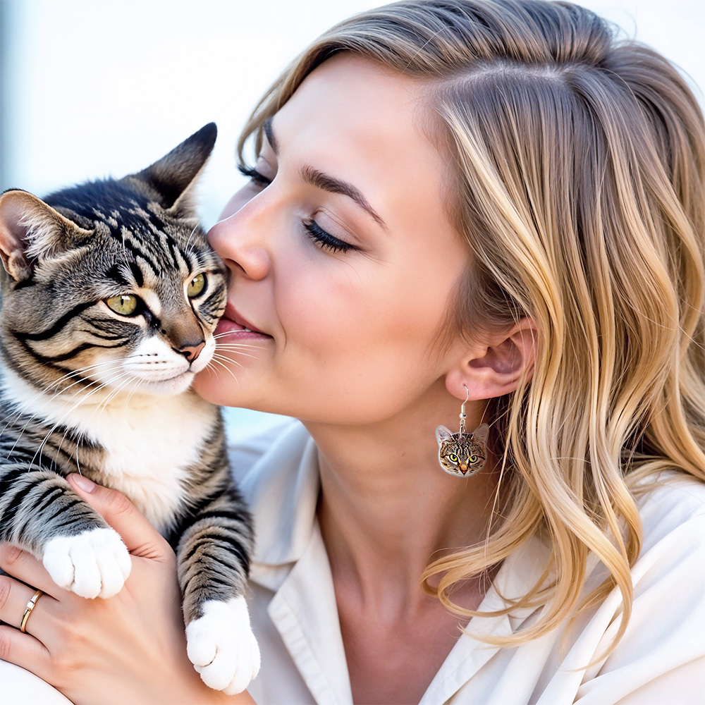 Personalized Pet Earrings (1 Pair) – Custom Dog Cat Portrait 2 Photos Customizable Birthday Gift for Pet Lovers