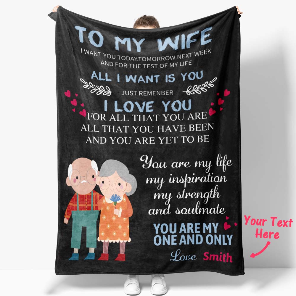 Custom Name Blanket TO MY WIFE Personalized Letter Blanket Best Valentine's Day Gift for Old Couple Anniversary Gift