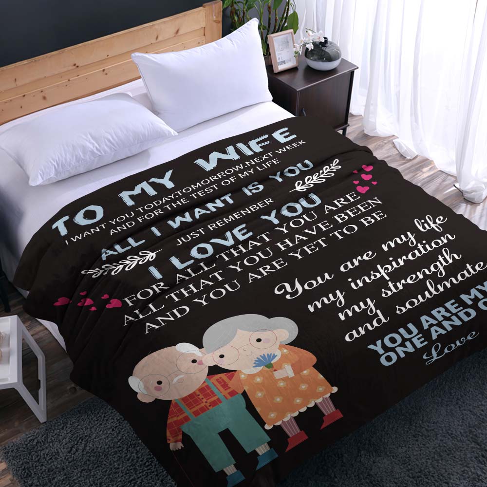 Custom Name Blanket TO MY WIFE Personalized Letter Blanket Best Valentine's Day Gift for Old Couple Anniversary Gift
