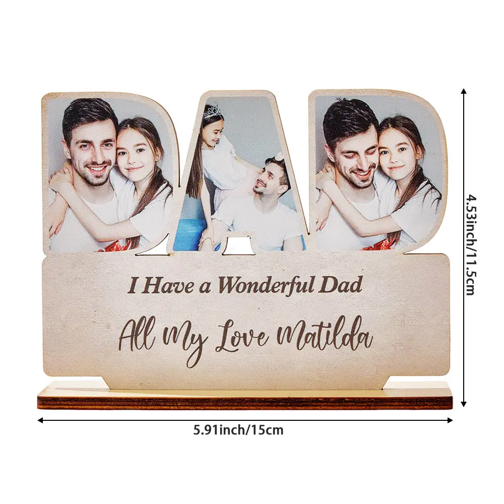 Custom Photo Wooden Plaque for Dad, Personalized Father's Day Gift