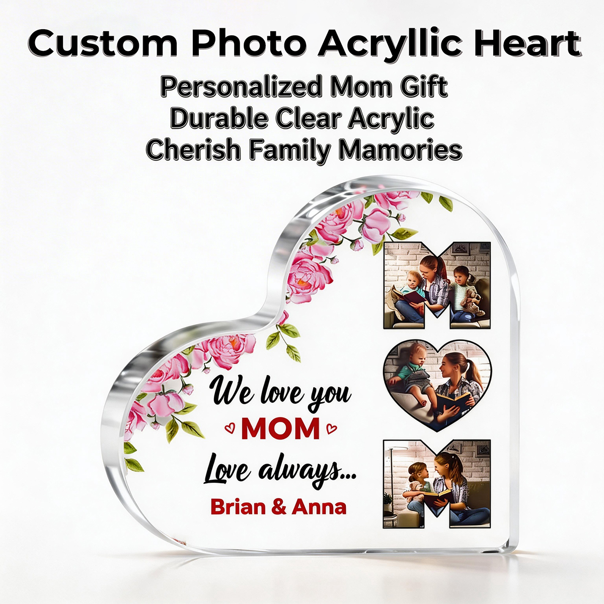 Custom Photo Acrylic Heart Flower Mother's Day Gift Personalized Acrylic Hearts for Mom