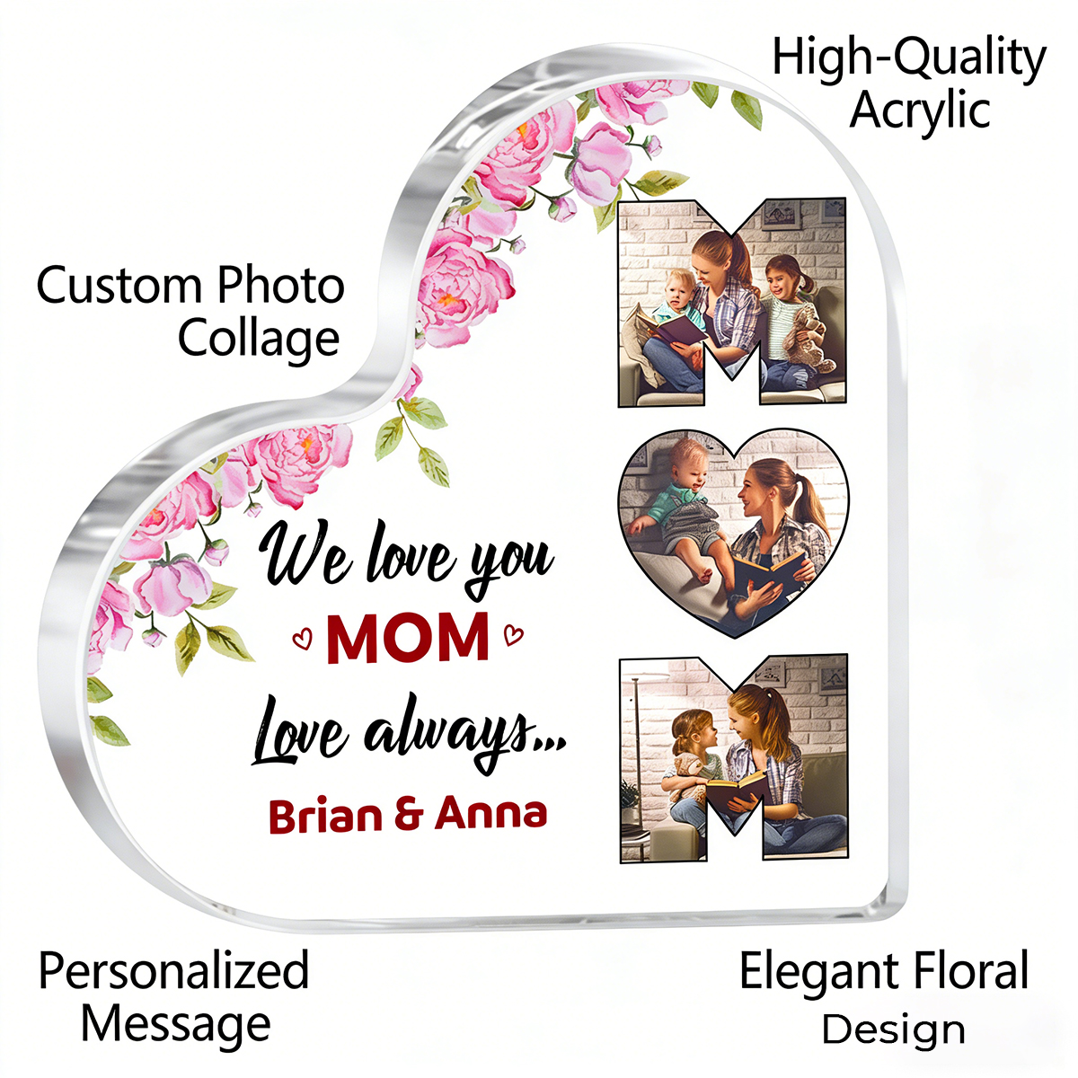 Custom Photo Acrylic Heart Flower Mother's Day Gift Personalized Acrylic Hearts for Mom