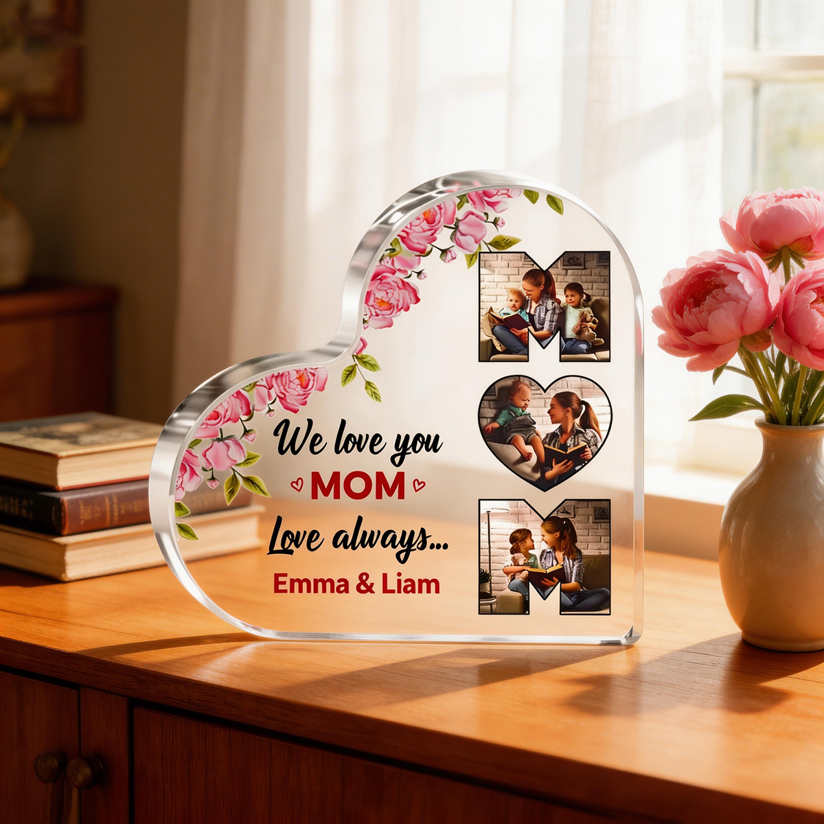 Custom Photo Acrylic Heart Flower Mother's Day Gift Personalized Acrylic Hearts for Mom