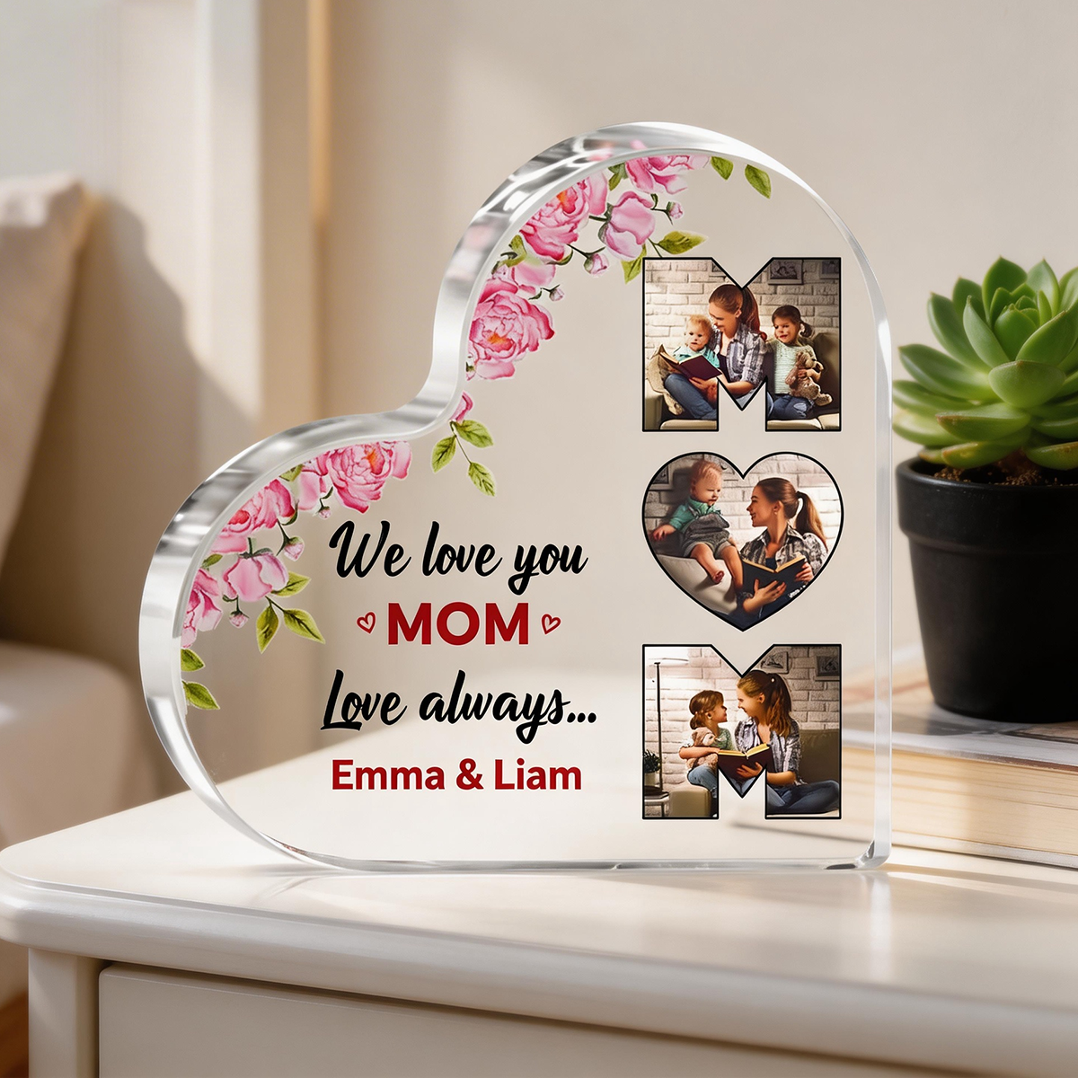 Custom Photo Acrylic Heart Flower Mother's Day Gift Personalized Acrylic Hearts for Mom