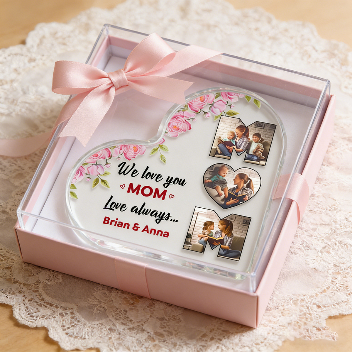 Custom Photo Acrylic Heart Flower Mother's Day Gift Personalized Acrylic Hearts for Mom