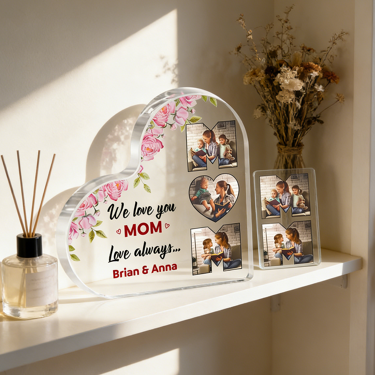 Custom Photo Acrylic Heart Flower Mother's Day Gift Personalized Acrylic Hearts for Mom
