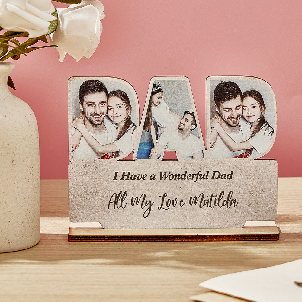 Custom Photo Wooden Plaque for Dad, Personalized Father's Day Gift