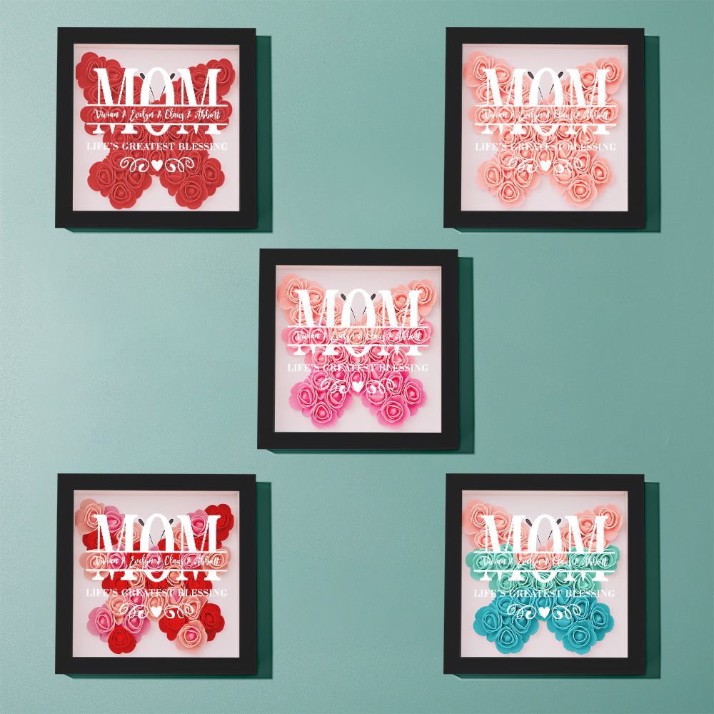 Custom Flower Shadow Box Personalized Name Flower Shadowbox Frame Mother's Day Gift