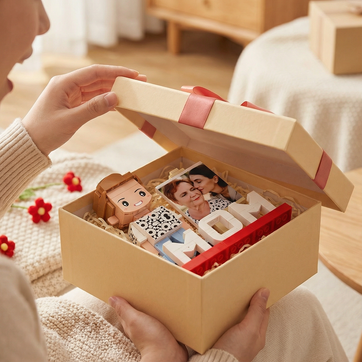 Full Body Custom MOM 1 Person Cute Brick Figure with Photo Mother's Day Gift