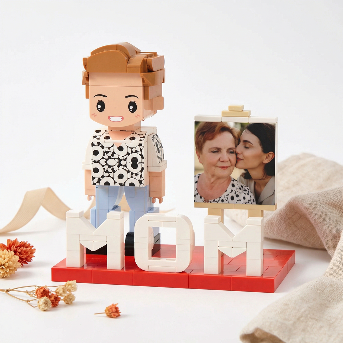 Full Body Custom MOM 1 Person Cute Brick Figure with Photo Mother's Day Gift