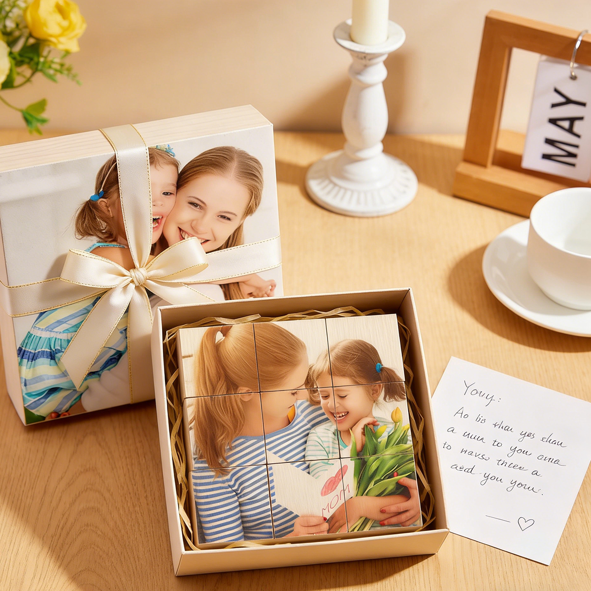 Custom Photo Wooden Block Puzzle Personalized Puzzle Block Decor Gift For Mom