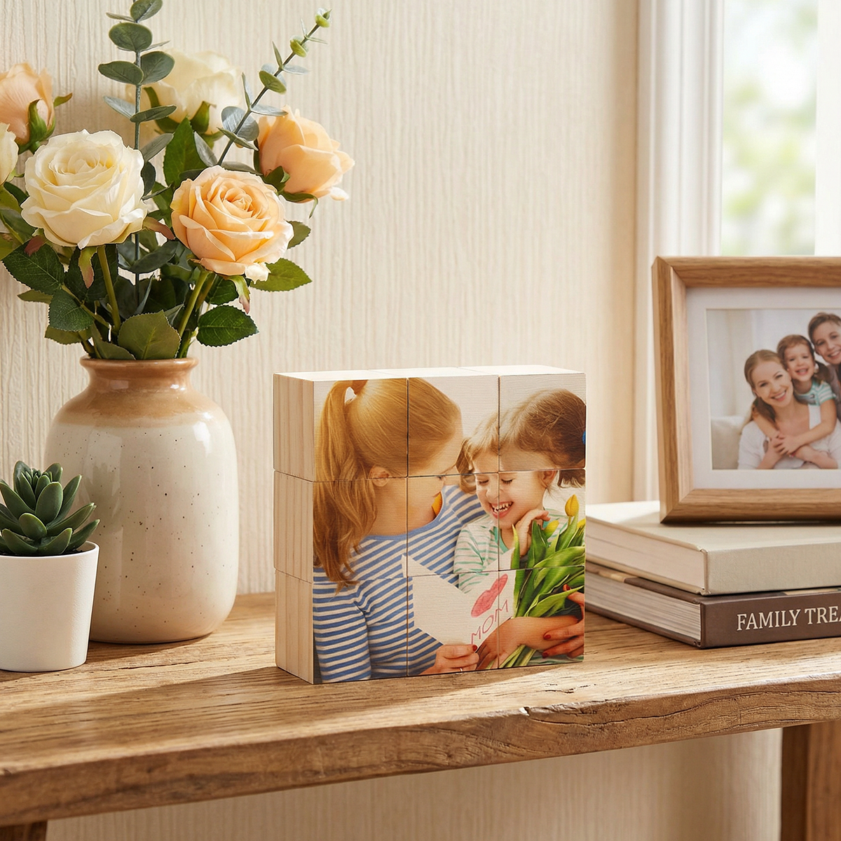 Custom Photo Wooden Block Puzzle Personalized Puzzle Block Decor Gift For Mom