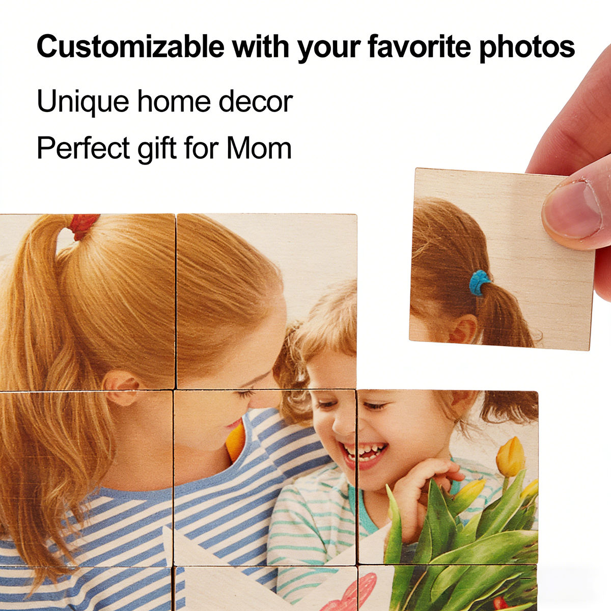 Custom Photo Wooden Block Puzzle Personalized Puzzle Block Decor Gift For Mom