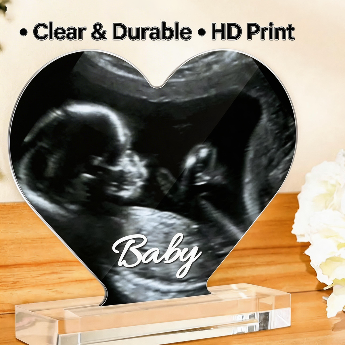 Custom Ultrasound Photo Heart Shaped Acrylic Plaque Gift for Expectant Mother