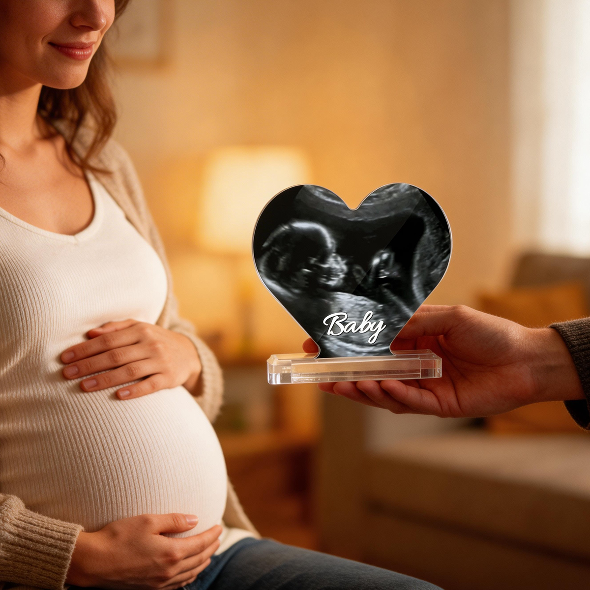 Custom Ultrasound Photo Heart Shaped Acrylic Plaque Gift for Expectant Mother