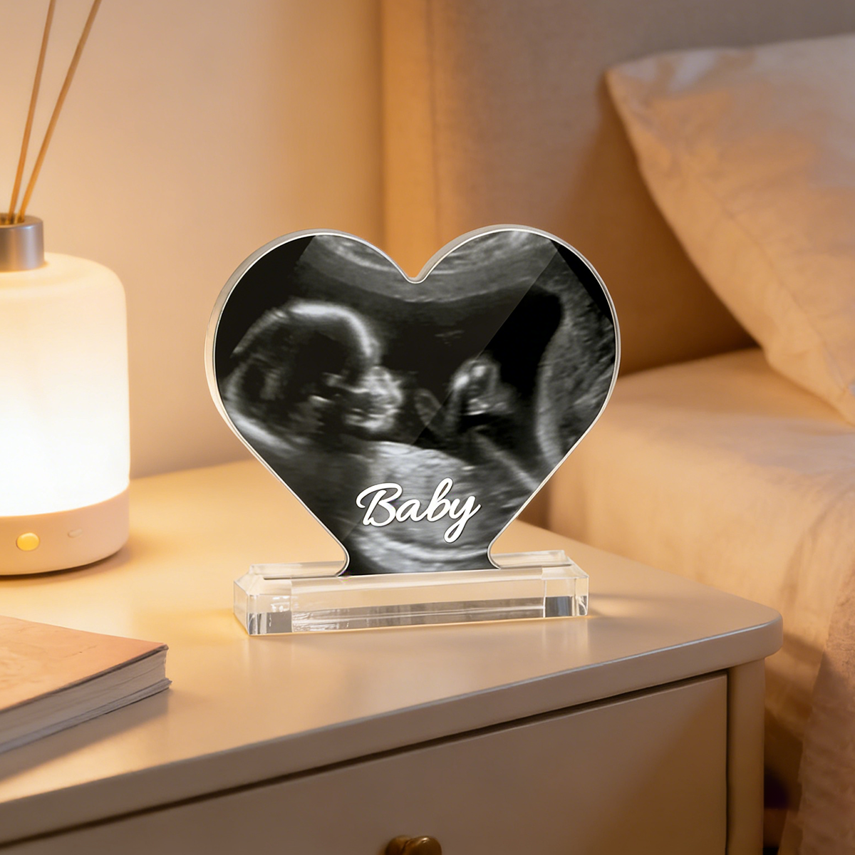Custom Ultrasound Photo Heart Shaped Acrylic Plaque Gift for Expectant Mother