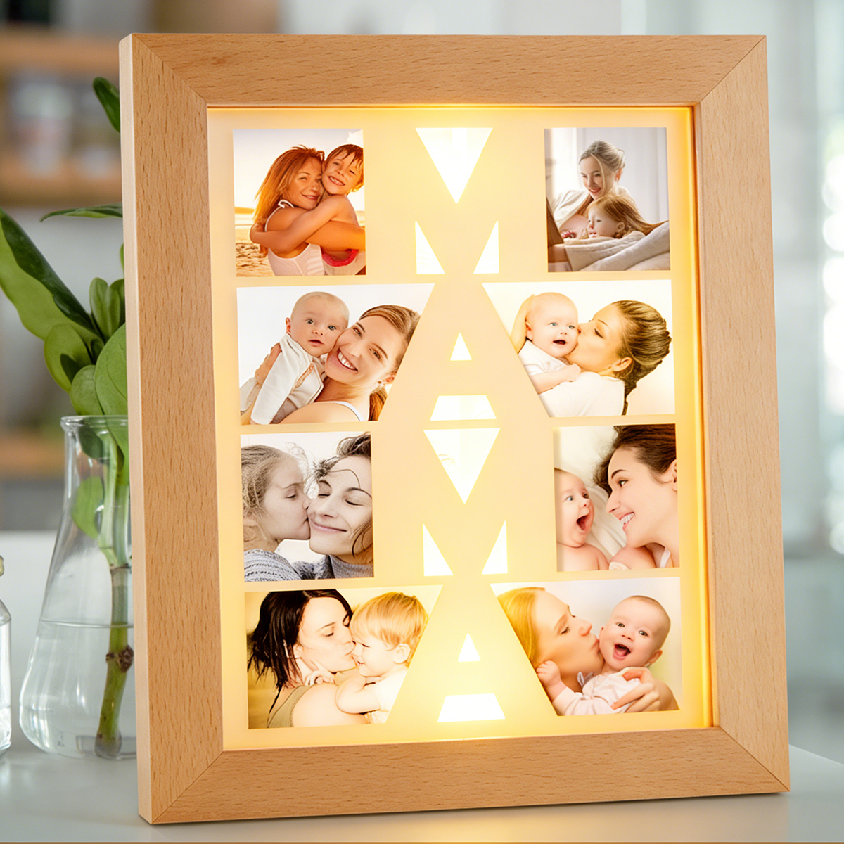 Custom Photo Night Light Wooden Frame Night Light Gift for Mom