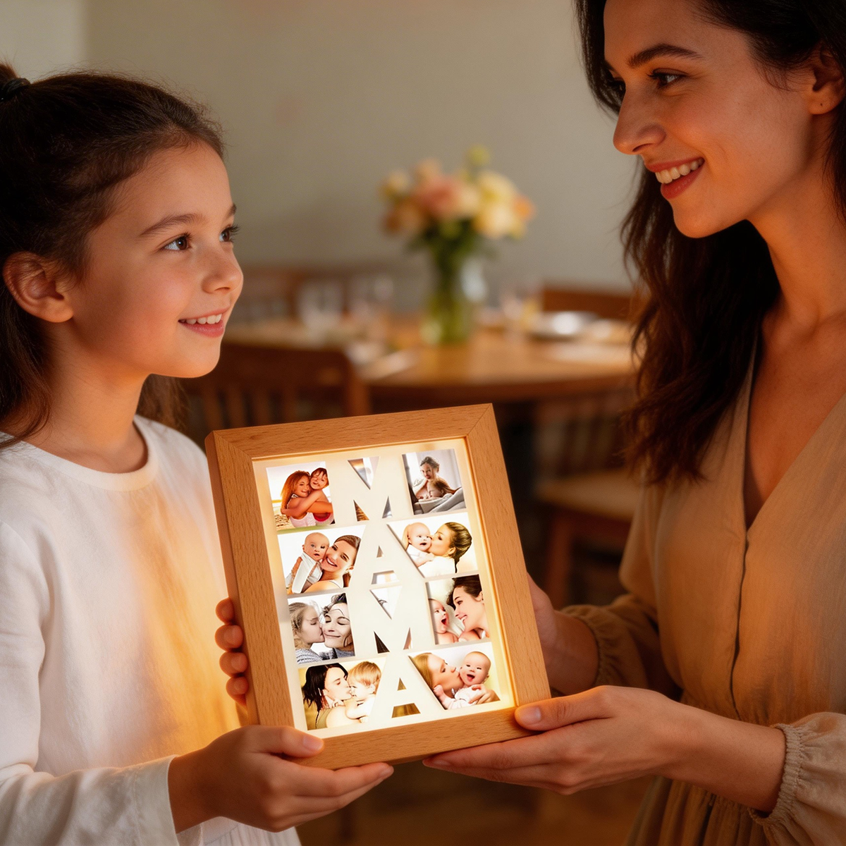Custom Photo Night Light Wooden Frame Night Light Gift for Mom
