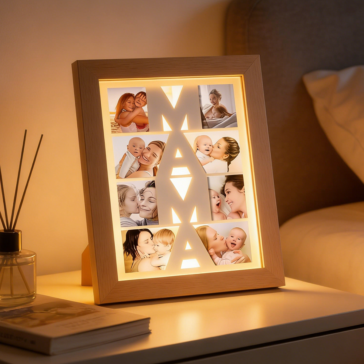 Custom Photo Night Light Wooden Frame Night Light Gift for Mom