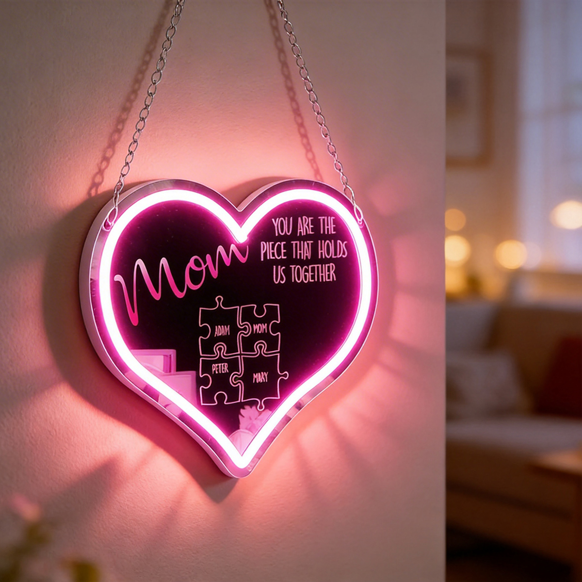 Personalized Puzzle Piece Neon Mirror Light for Mom