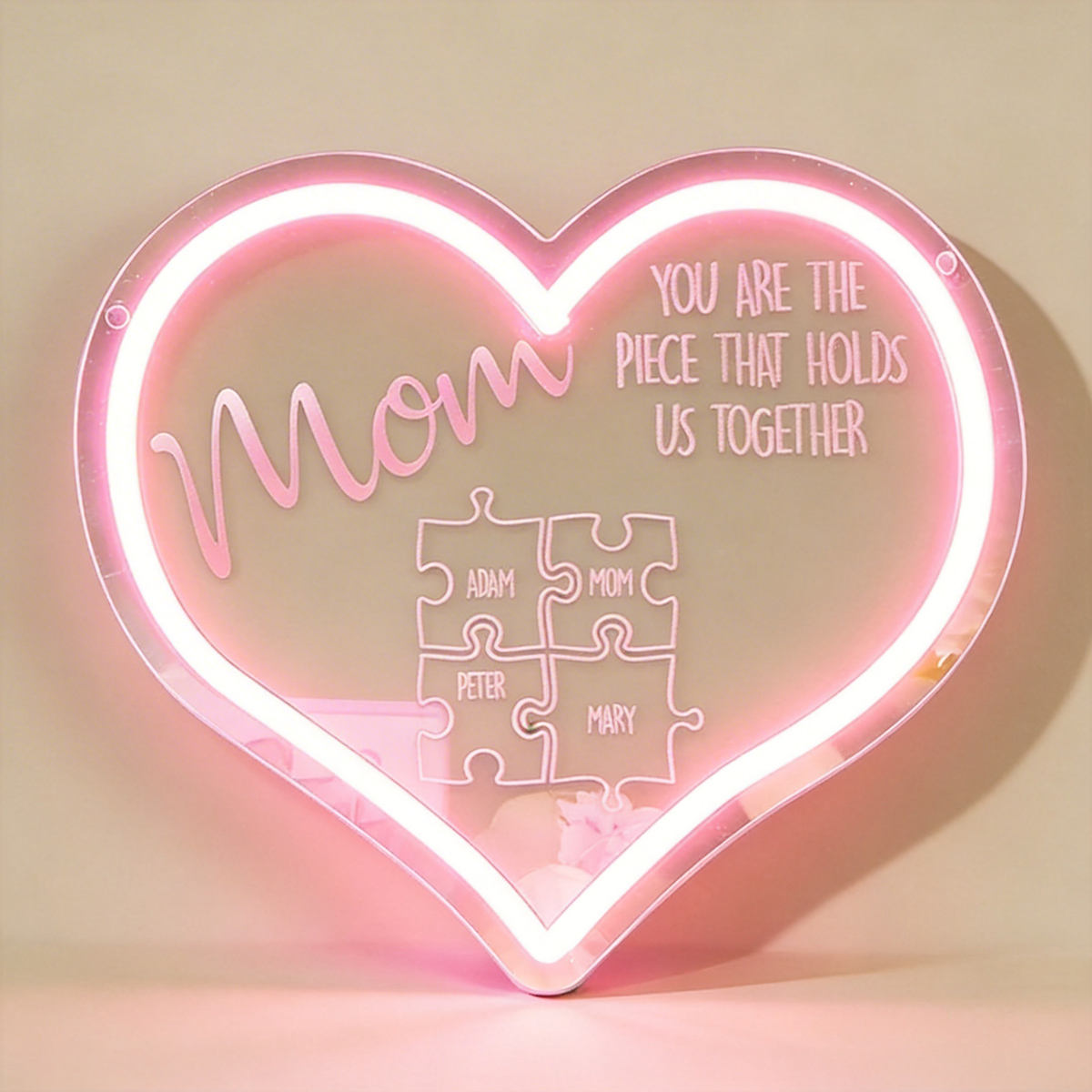 Personalized Puzzle Piece Neon Mirror Light for Mom