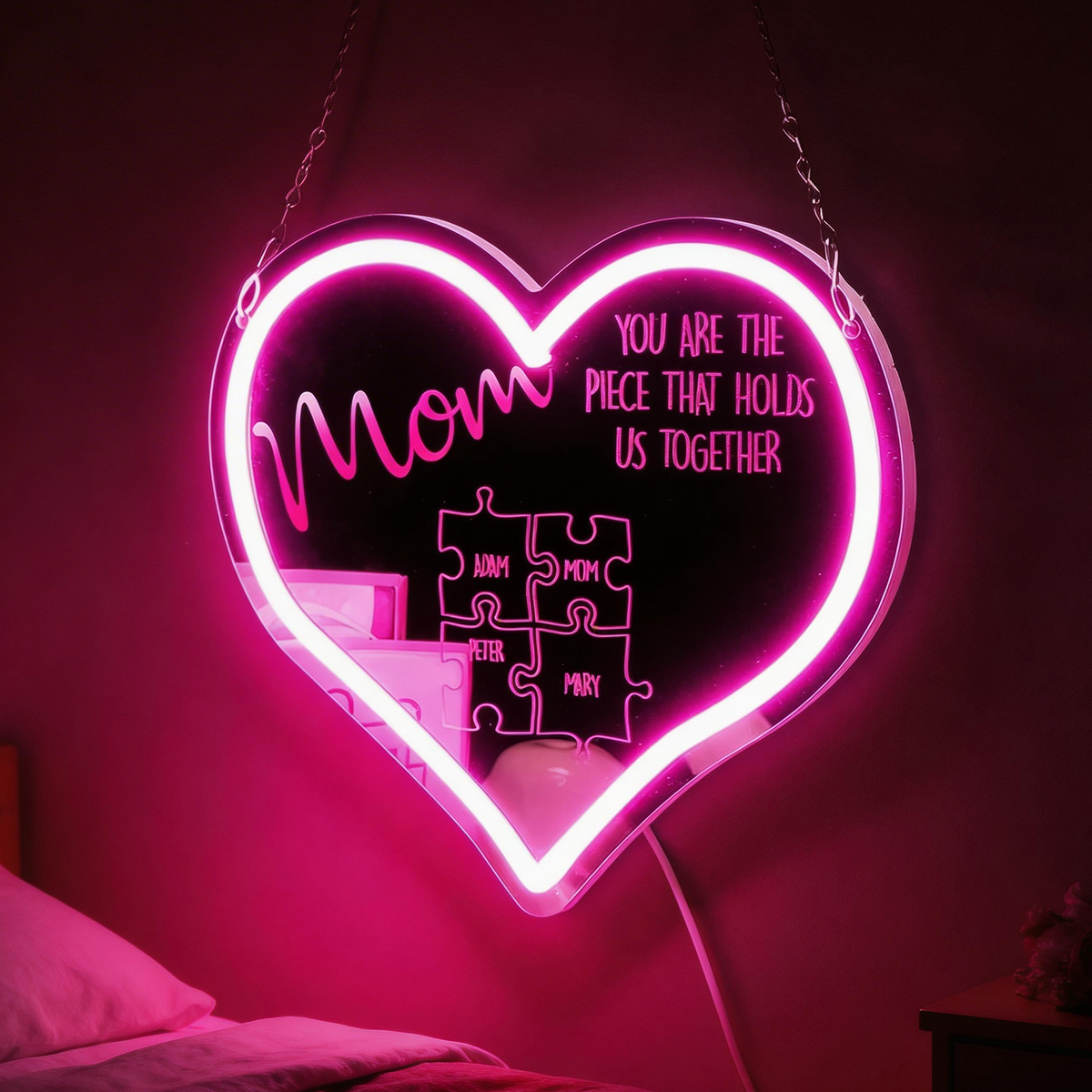 Personalized Puzzle Piece Neon Mirror Light for Mom
