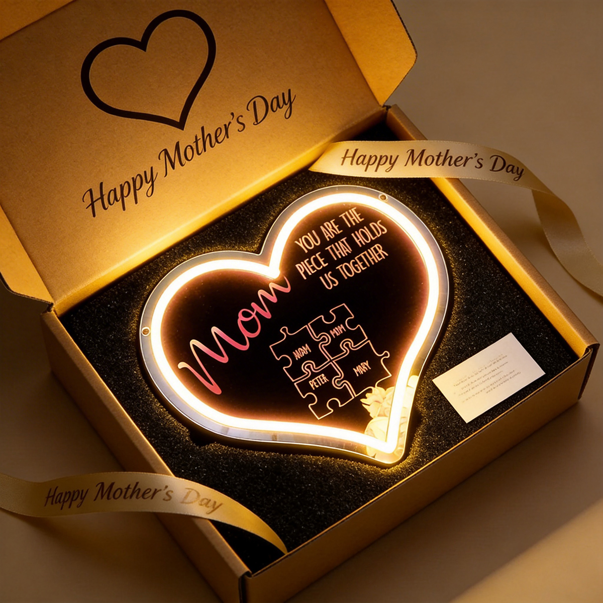 Personalized Puzzle Piece Neon Mirror Light for Mom